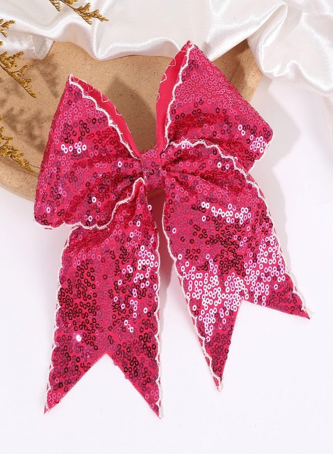 CN 7" Glitter Large Cheer Hair Bow Clips for Girls Cheerleader Pink Sequin Jumbo Cheer Hair Bows Handmade for Cheerleading Teens Girls Kids Sports Softball Cheerleader Outfit - Image 5